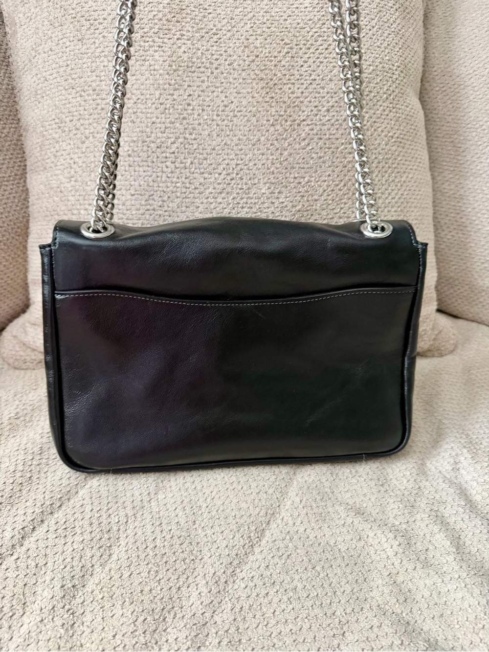 Coach Elodie Black Leather Shoulder& Crossbody Bag with Silver Chain - Picture 6 of 8